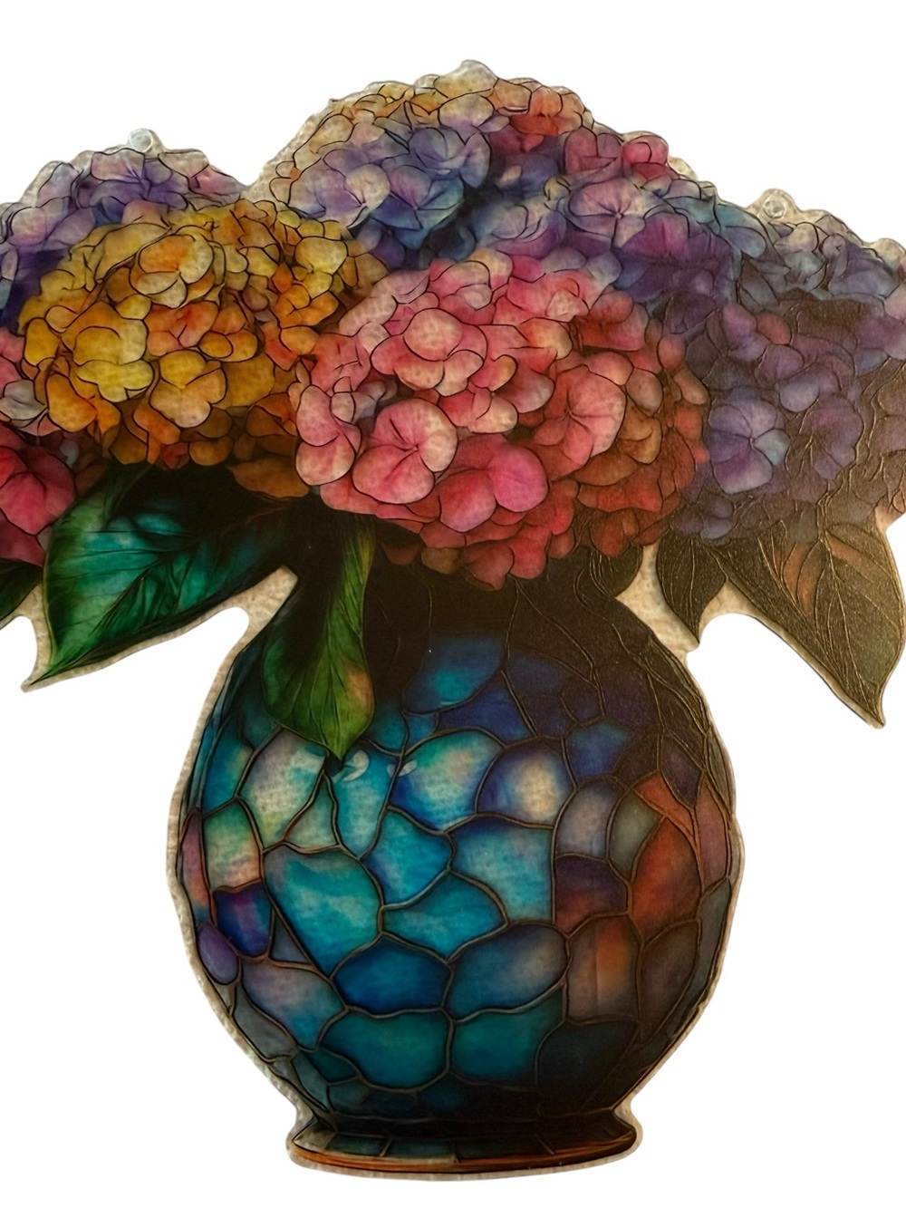 Suncatcher 2D Acrylic Hydrangeas in Vase Indoor Outdoor Decoration Window 8"x8"